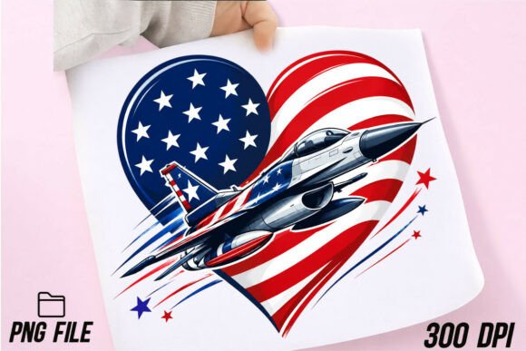 Fighter Jet Airplane American Flag Heart Graphics