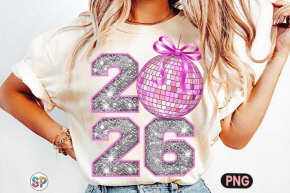 New Year 2026 Disco Ball Glitter PNG
