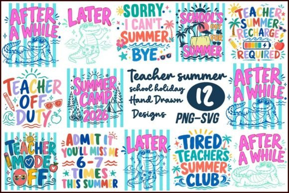 Teacher Summer School Holiday PNG Bundle: Graphics & T-Shirt Designs